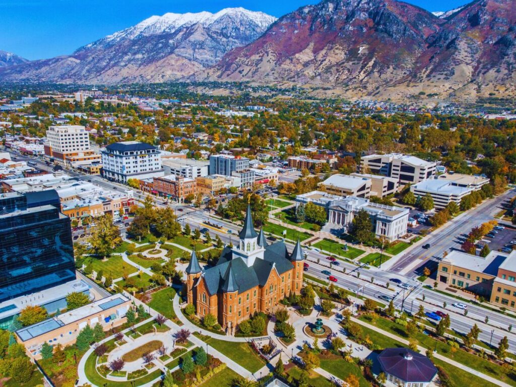 An aerial view of downtown, Provo, UT